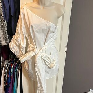 New York & Company Elegant White Blouse off Shoulder